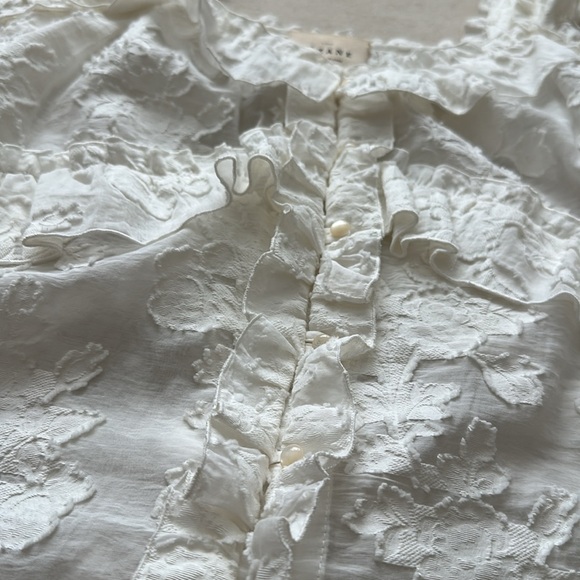 Sézane Alban White Floral Jacquard Top 34 or 2 - Picture 3 of 4